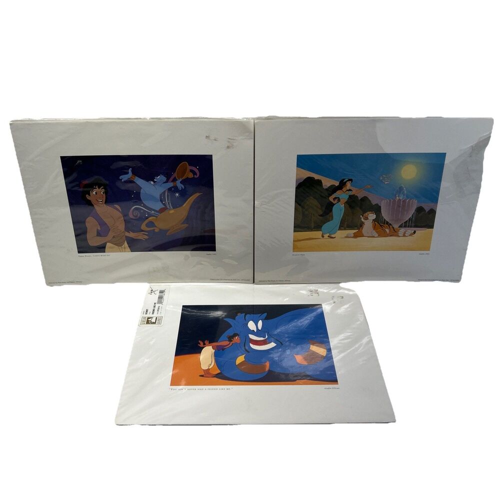 Lot Of 3 - Prints Of Aladdin From 1992 Film - Walt Disney Art‎ Classics